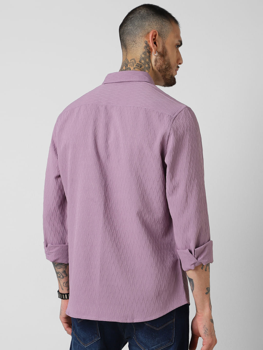 Elegant Purpureus Crinkled Jacquard Shirt