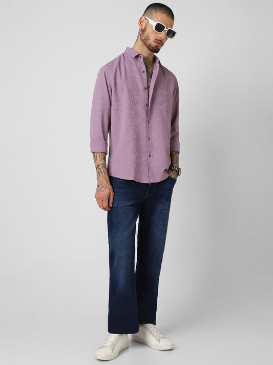 Elegant Purpureus Crinkled Jacquard Shirt