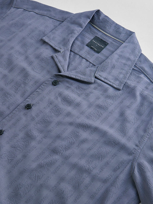 Lead Grey Textured Oversized Resort Collar Shirt