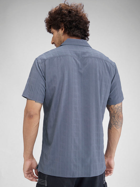 Lead Grey Textured Oversized Resort Collar Shirt