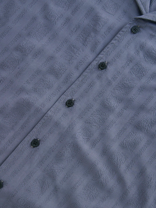 Lead Grey Textured Oversized Resort Collar Shirt