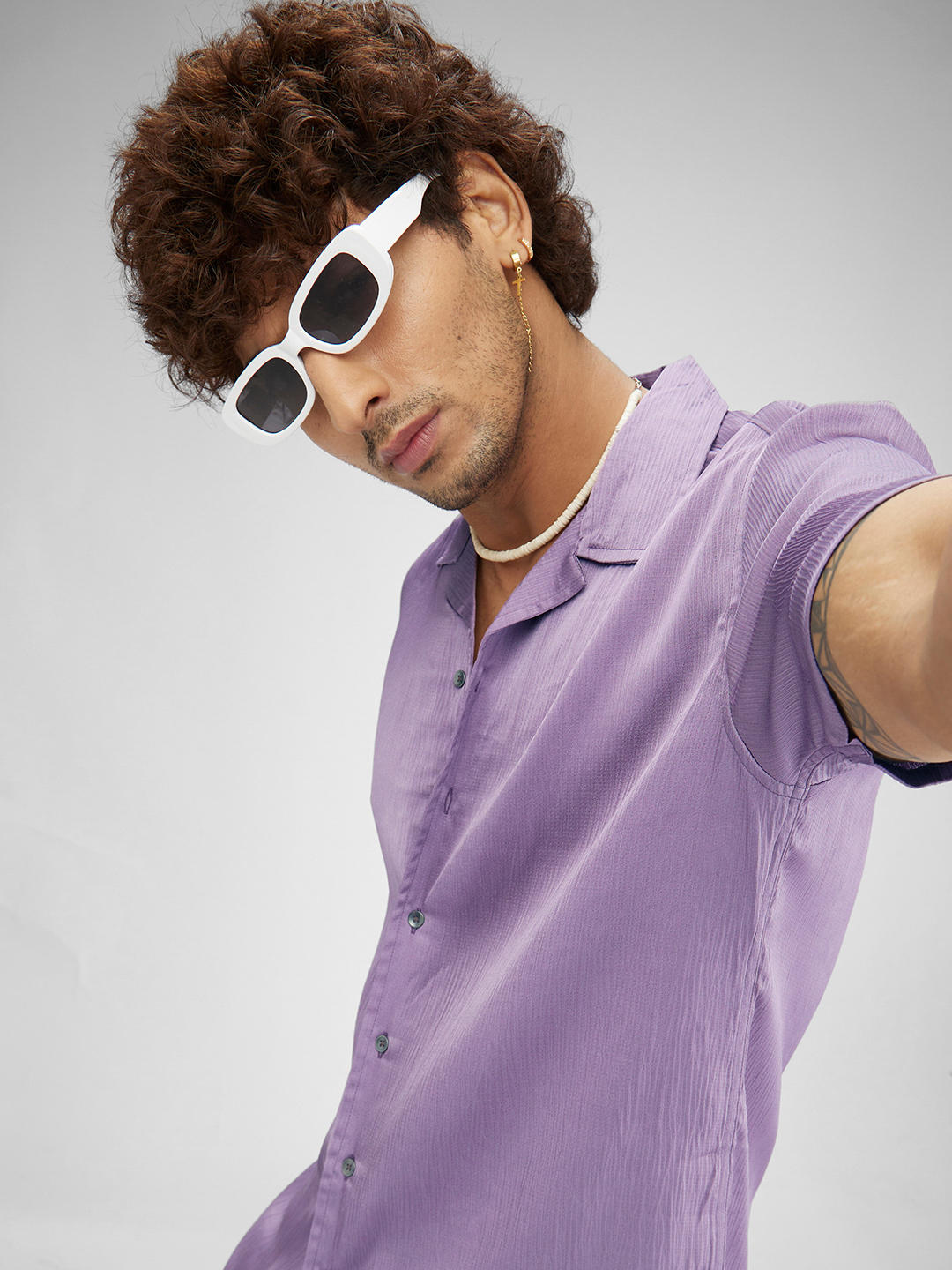Lustrous Periwinkle Oversized Crepe Shirt