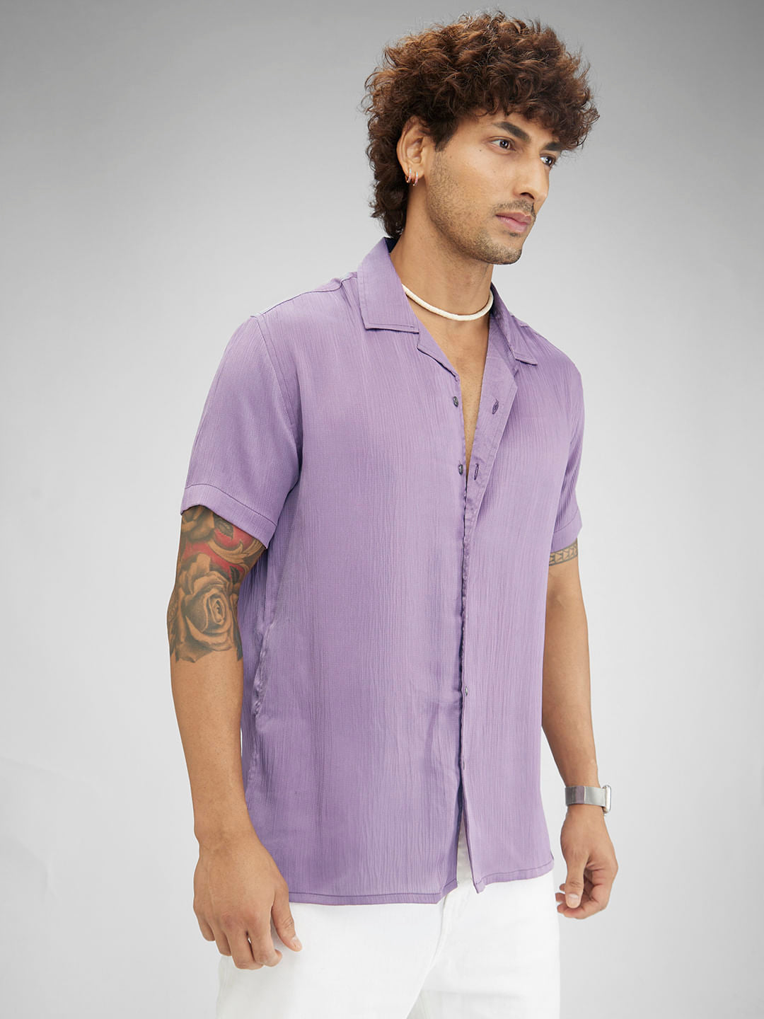 Lustrous Periwinkle Oversized Crepe Shirt