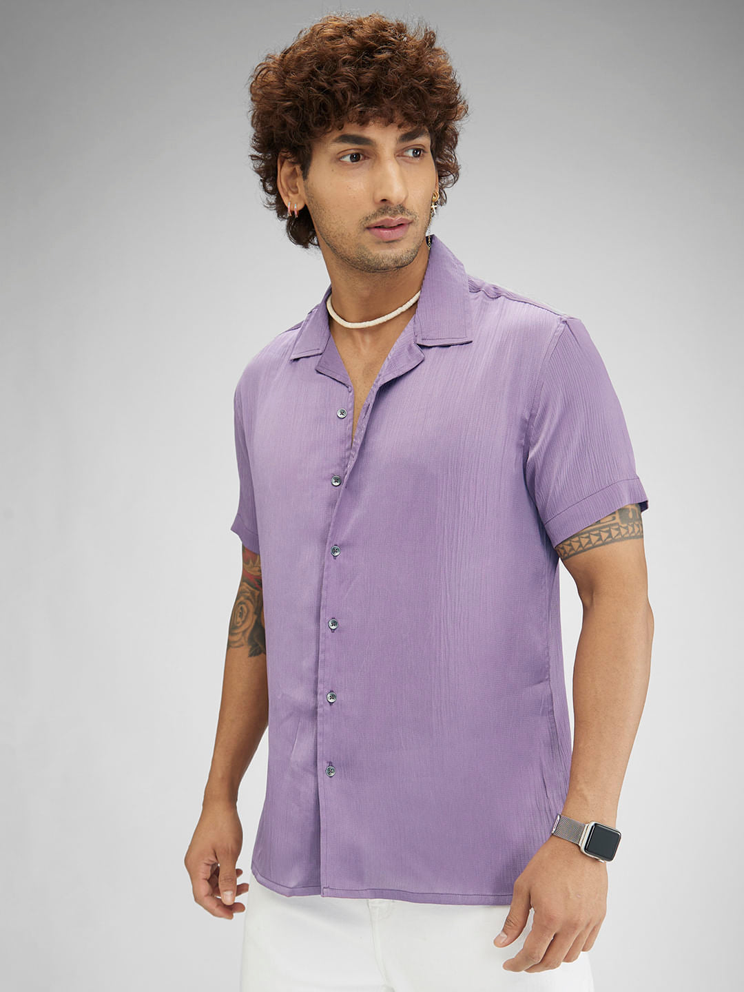 Lustrous Periwinkle Oversized Crepe Shirt