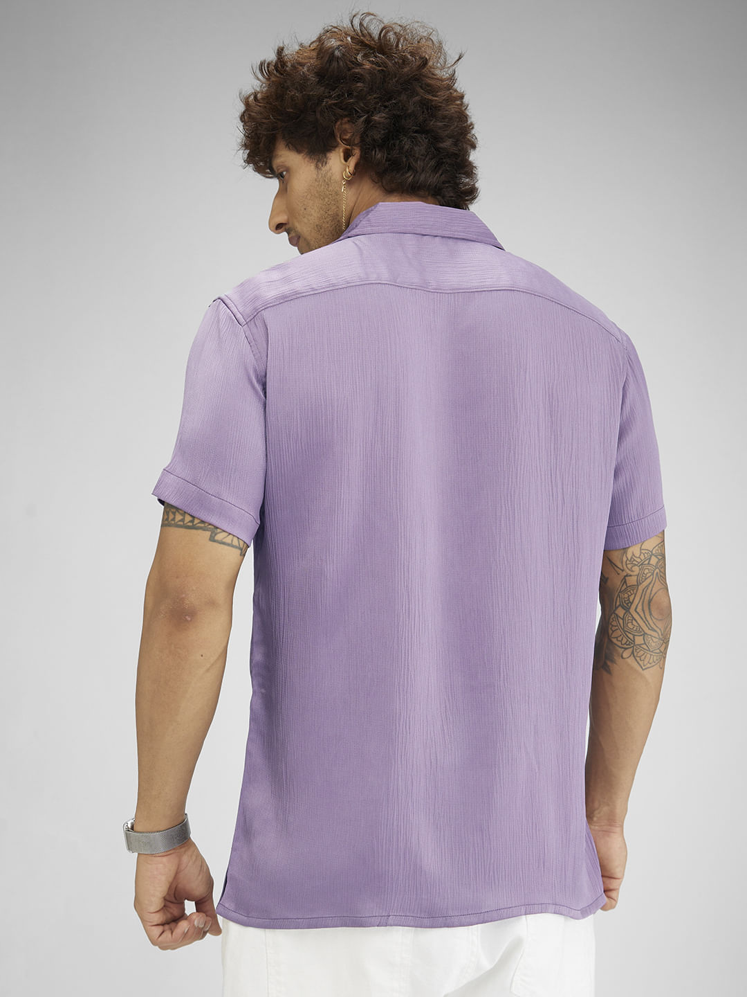 Lustrous Periwinkle Oversized Crepe Shirt