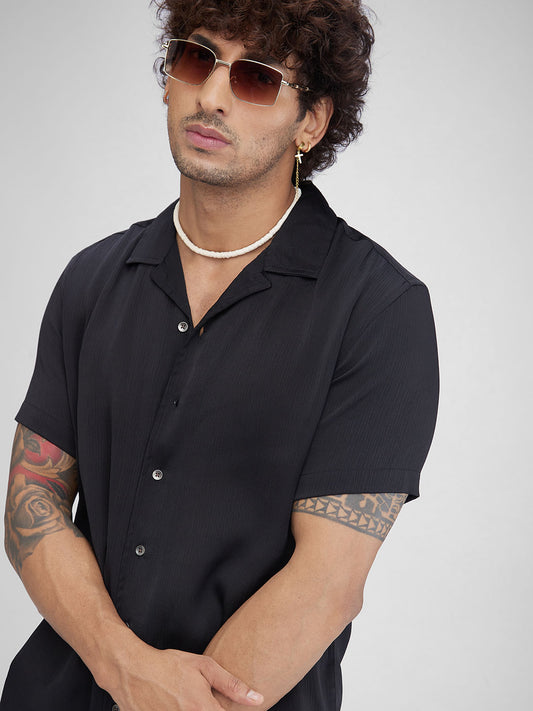 Black Crepe Oversized Resort Collar Shirt