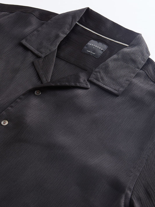 Black Crepe Oversized Resort Collar Shirt