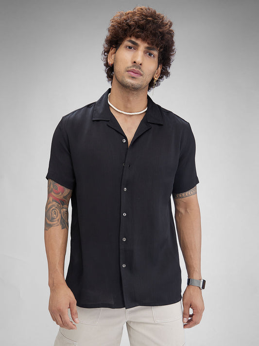 Black Crepe Oversized Resort Collar Shirt