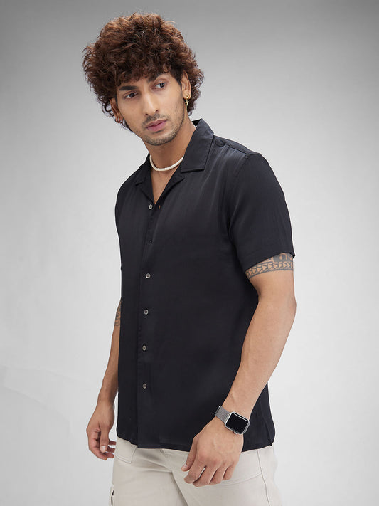 Black Crepe Oversized Resort Collar Shirt