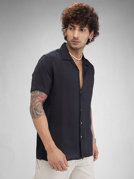 Black Crepe Oversized Resort Collar Shirt