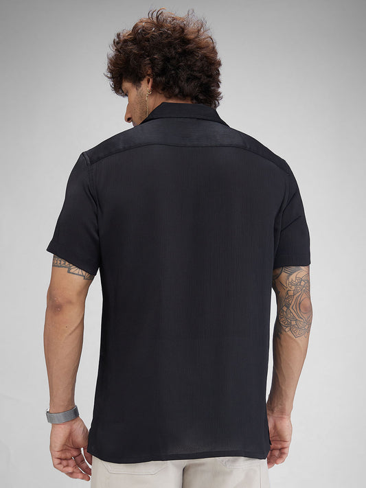 Black Crepe Oversized Resort Collar Shirt