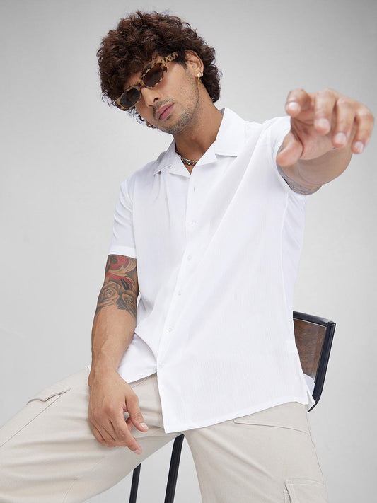 White Crepe Oversized Resort Collar Shirt