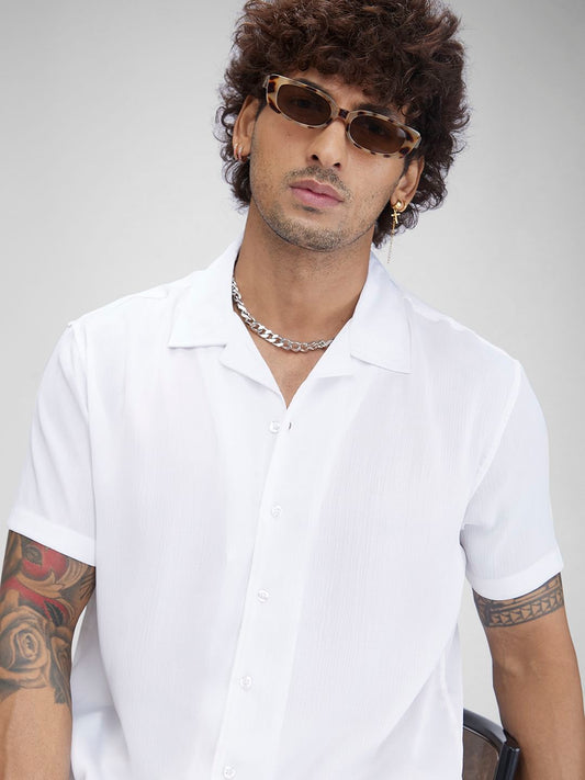 White Crepe Oversized Resort Collar Shirt