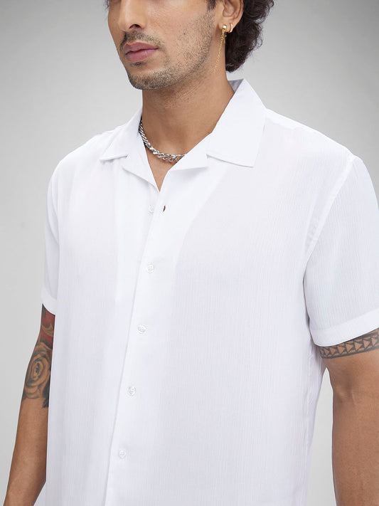 White Crepe Oversized Resort Collar Shirt