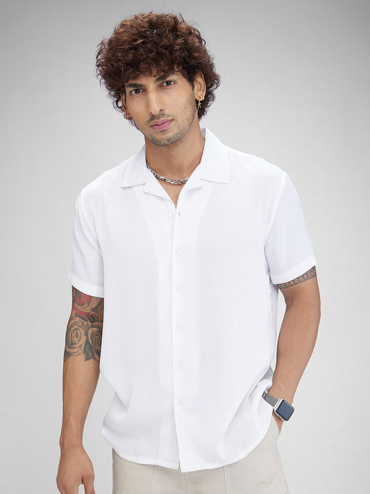 White Crepe Oversized Resort Collar Shirt