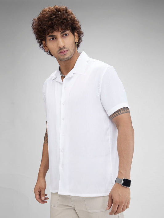 White Crepe Oversized Resort Collar Shirt