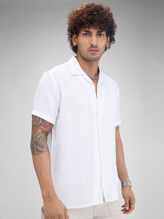 White Crepe Oversized Resort Collar Shirt