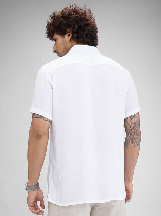 White Crepe Oversized Resort Collar Shirt