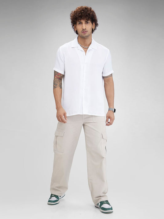 White Crepe Oversized Resort Collar Shirt