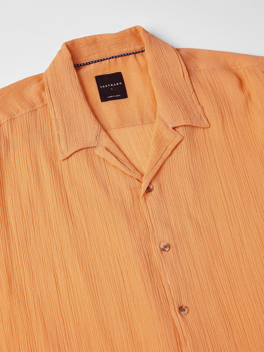 Candy Orange Crepe Notch Collar Oversized Shirt