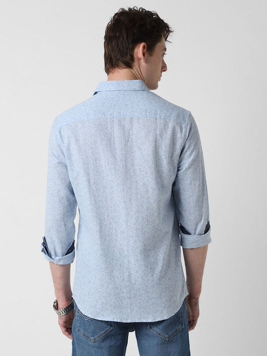 Baby Blue Tiny Floral Printed Shirt