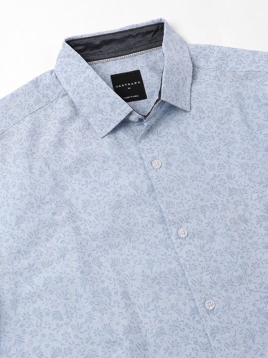 Baby Blue Tiny Floral Printed Shirt