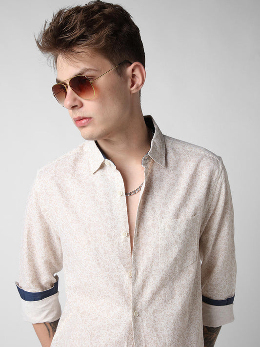 Beige Tiny Floral Printed Shirt