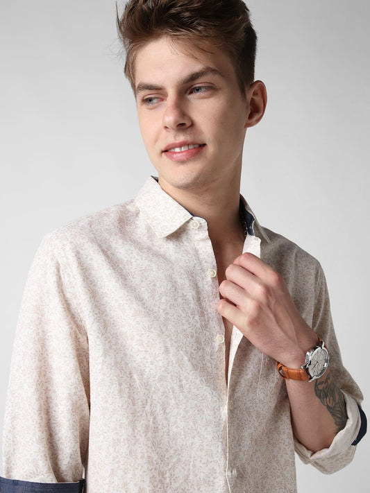 Beige Tiny Floral Printed Shirt