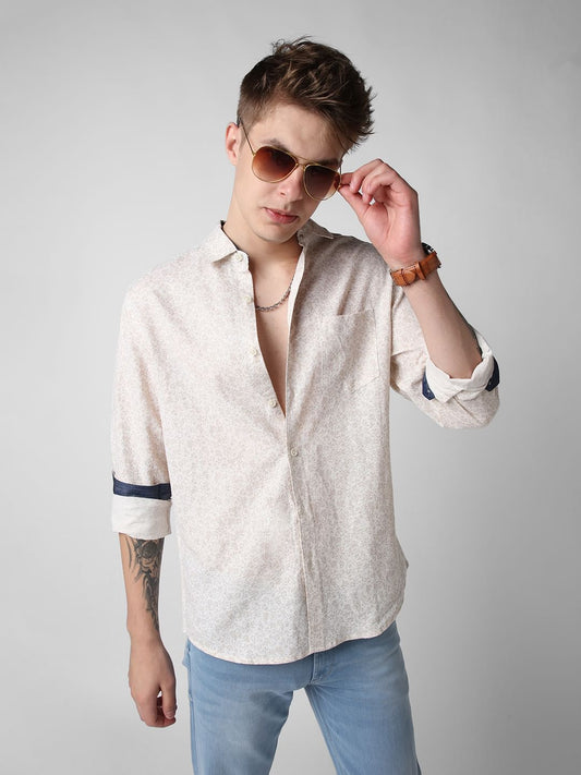 Beige Tiny Floral Printed Shirt