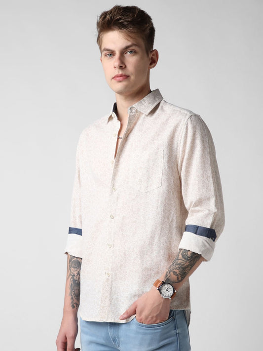 Beige Tiny Floral Printed Shirt