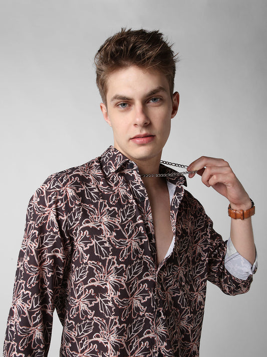Grease Black Floral Printed Crinkled Shirt