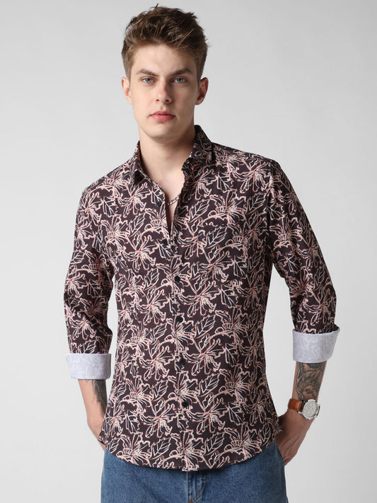 Grease Black Floral Printed Crinkled Shirt