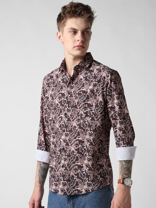 Grease Black Floral Printed Crinkled Shirt