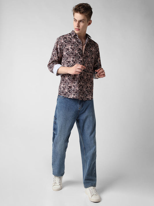 Grease Black Floral Printed Crinkled Shirt