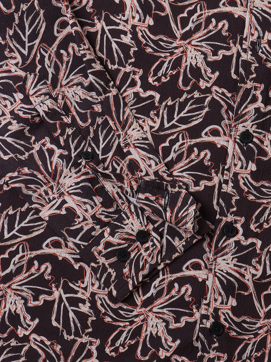 Grease Black Floral Printed Crinkled Shirt