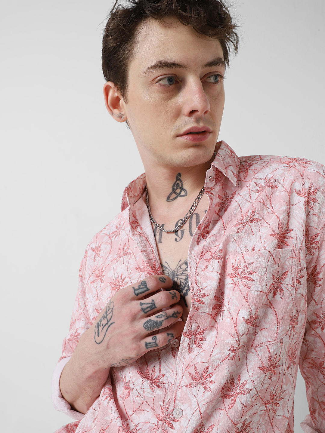 Pink Leafy Ditzy Printed Creased Shirt