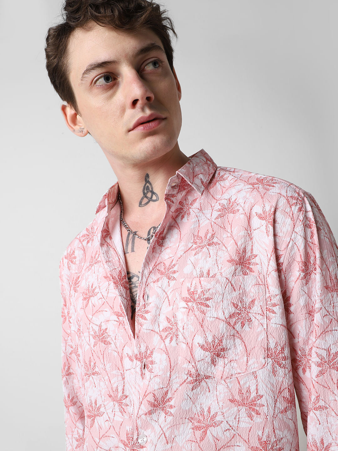 Pink Leafy Ditzy Printed Creased Shirt