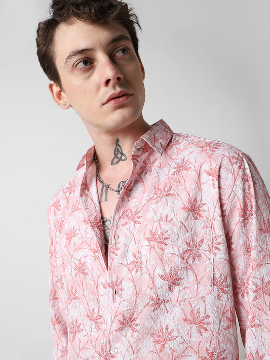 Pink Leafy Ditzy Printed Creased Shirt