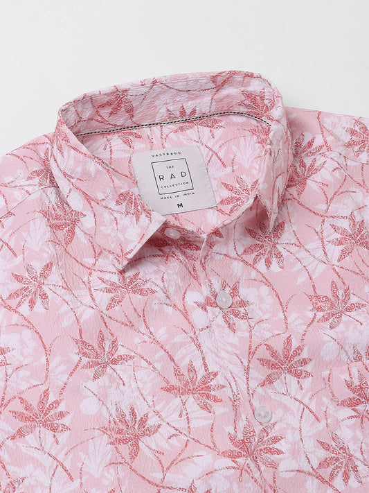 Pink Leafy Ditzy Printed Creased Shirt