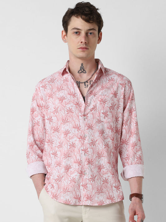 Pink Leafy Ditzy Printed Creased Shirt