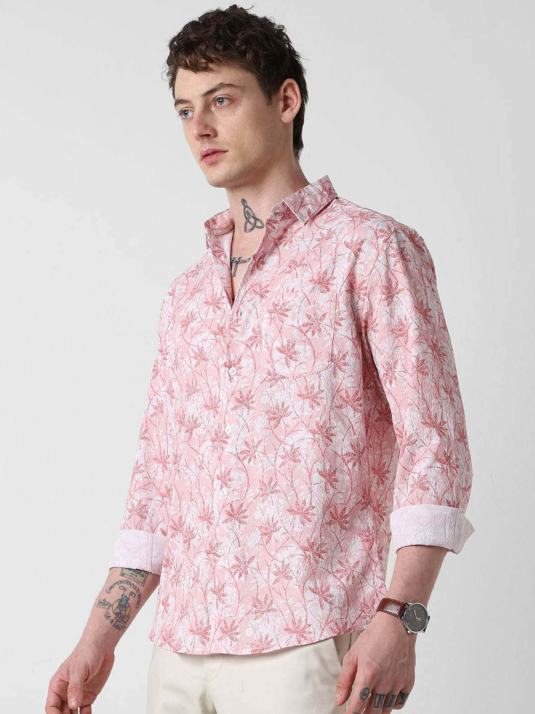 Pink Leafy Ditzy Printed Creased Shirt