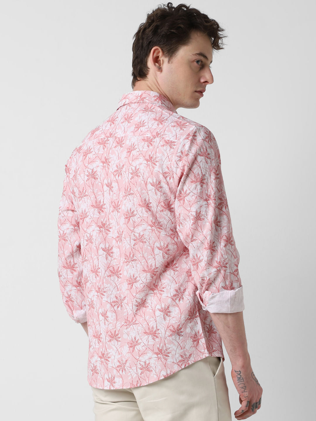Pink Leafy Ditzy Printed Creased Shirt