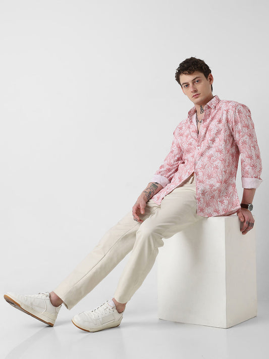 Pink Leafy Ditzy Printed Creased Shirt
