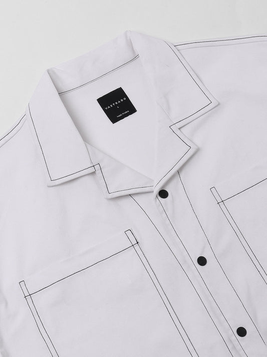 White Double Pocket Oversized Cropped Shirt