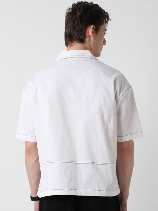 White Double Pocket Oversized Cropped Shirt