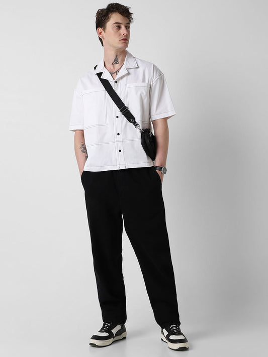 White Double Pocket Oversized Cropped Shirt