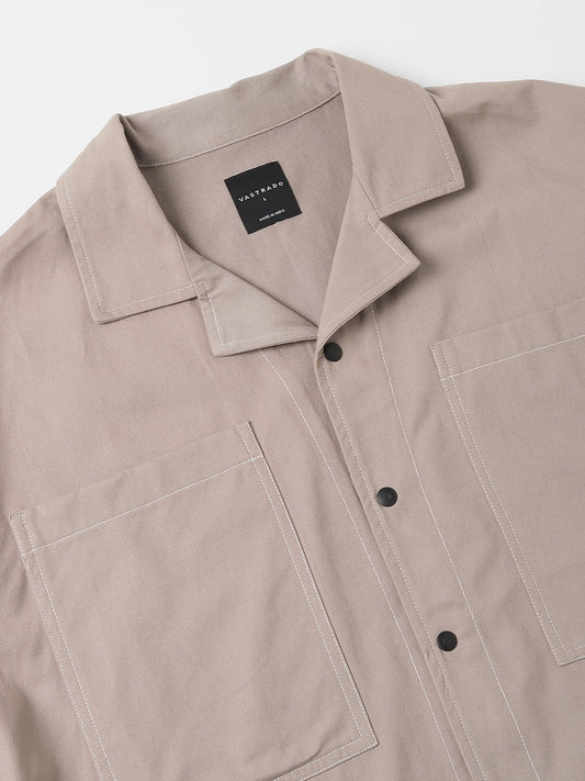 Latte Double Pocket Oversized Cropped Shirt