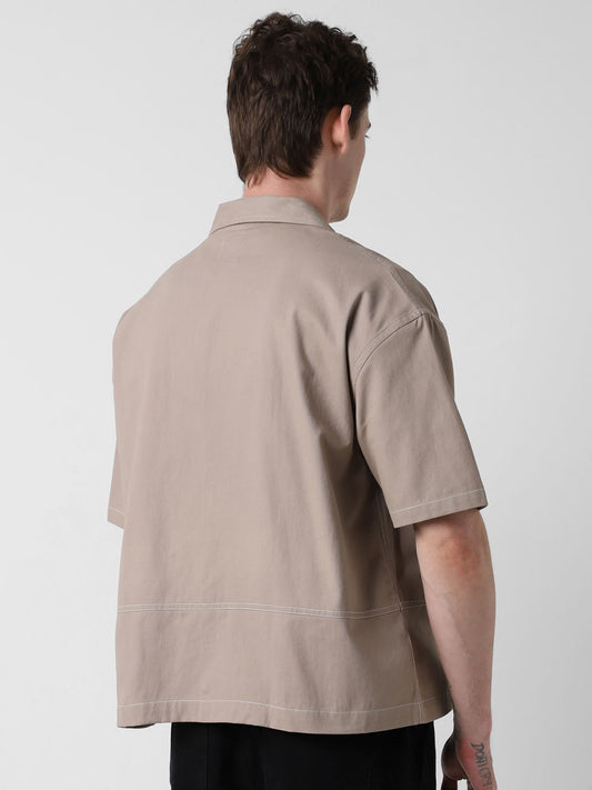 Latte Double Pocket Oversized Cropped Shirt
