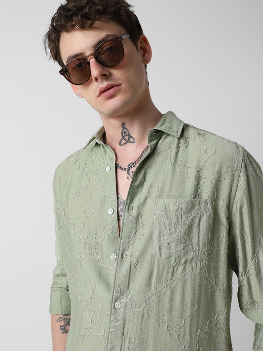 Intricate Fern Green Embroidered Shirt