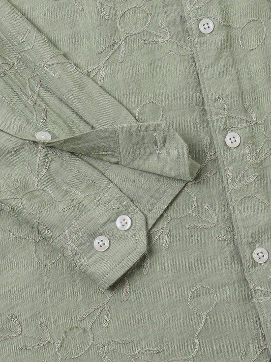 Intricate Fern Green Embroidered Shirt